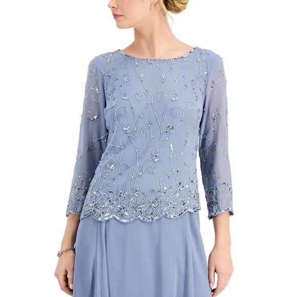 New ~ JKARA J KARA ~ Beaded Scallop Bodice Asymmetrical Gown Size 12 STUNNING - Picture 4 of 8